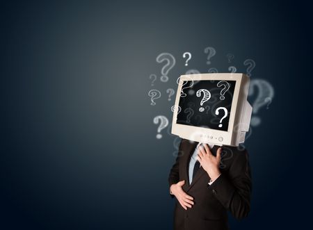 Business man with a computer monitor head